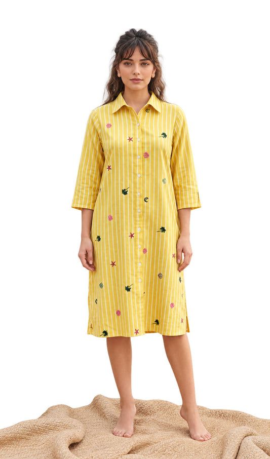 Sunshore Collar Yellow Midi Dress