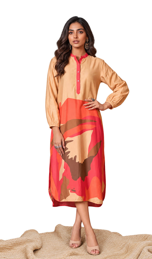 Freesia Flair Beige Dress