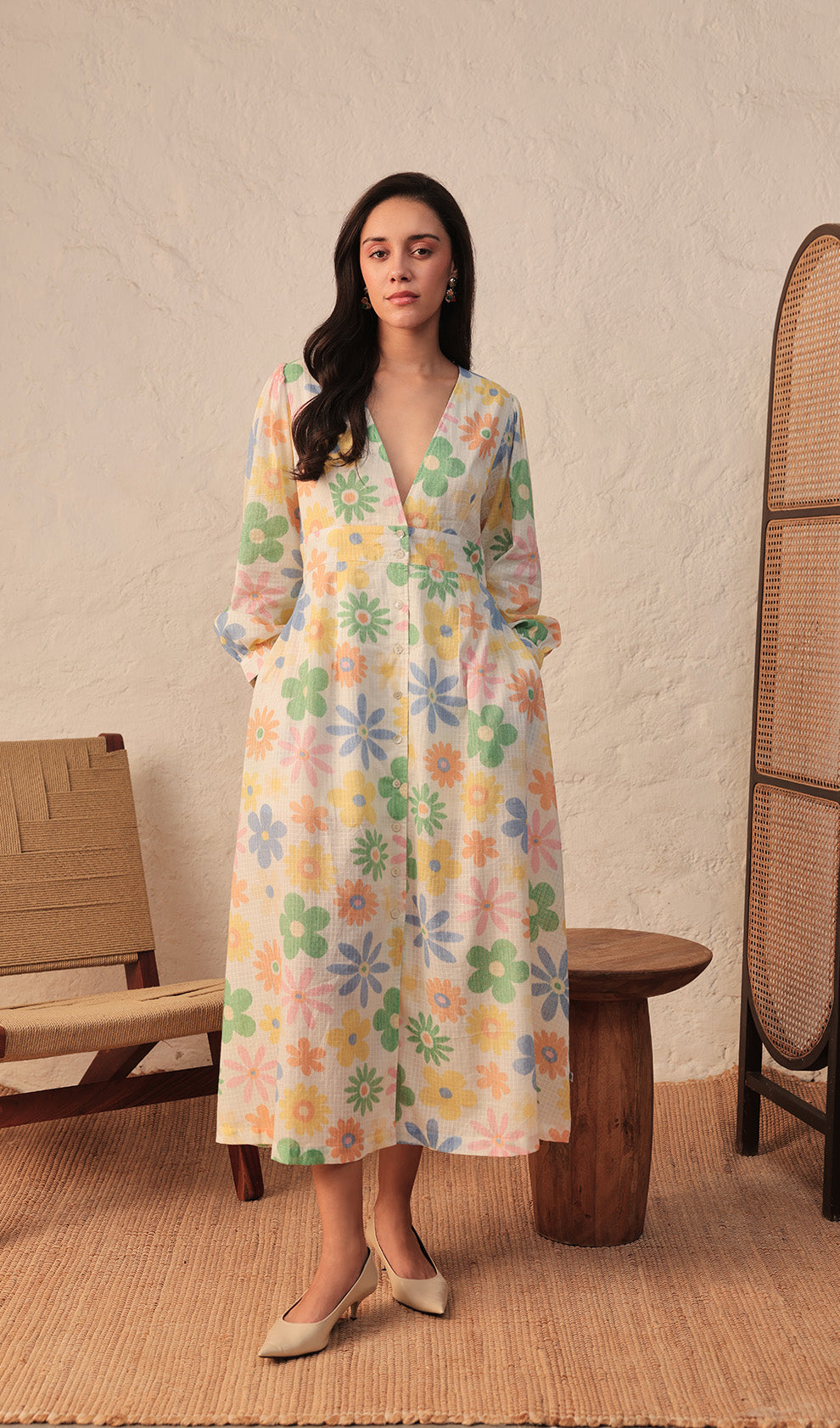 Colourful Petals Bora  Midi Dress