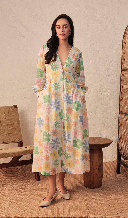 Colourful Petals Bora Midi Dress