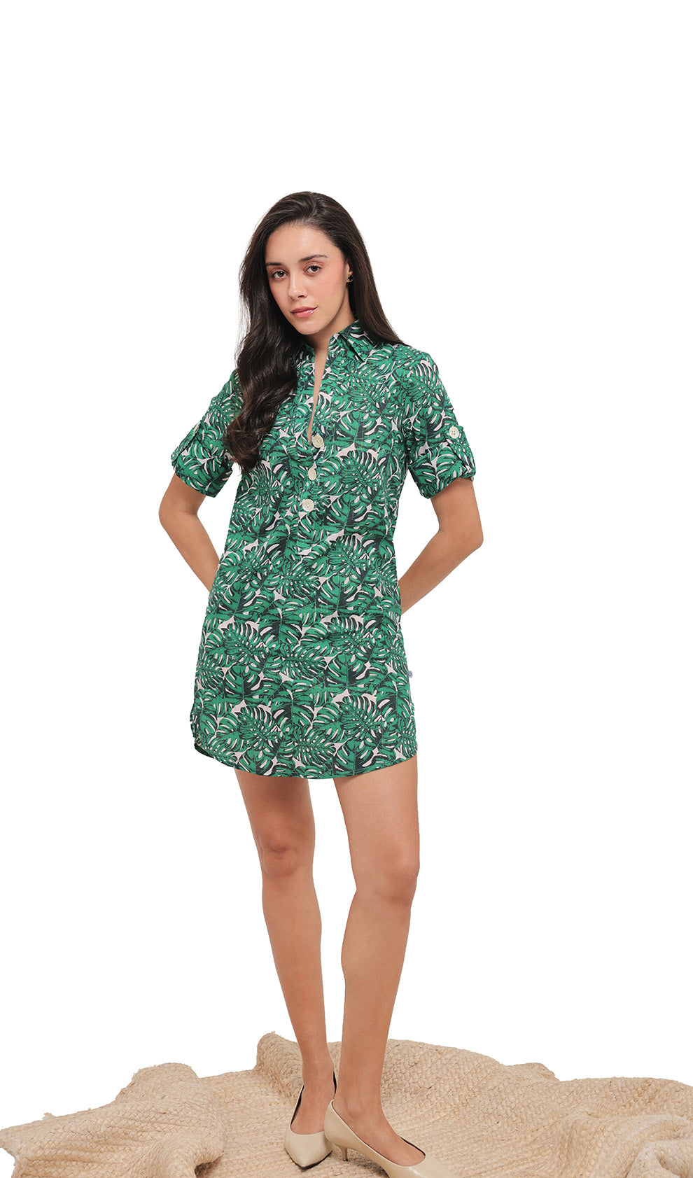 Golden Leaves Shirt Dress