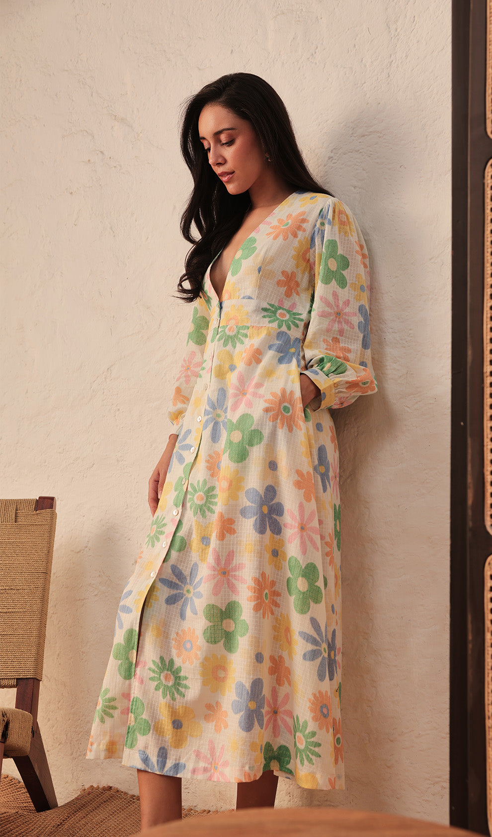 Colourful Petals Bora  Midi Dress